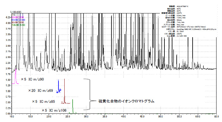 ビール中のVOCsの全イオン電流クロマトグラム（TICC）